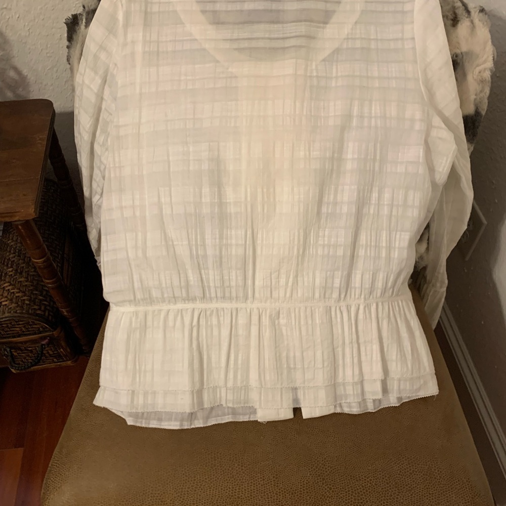 White Button Down Blouse with Ruffles - Picture 5 of 6